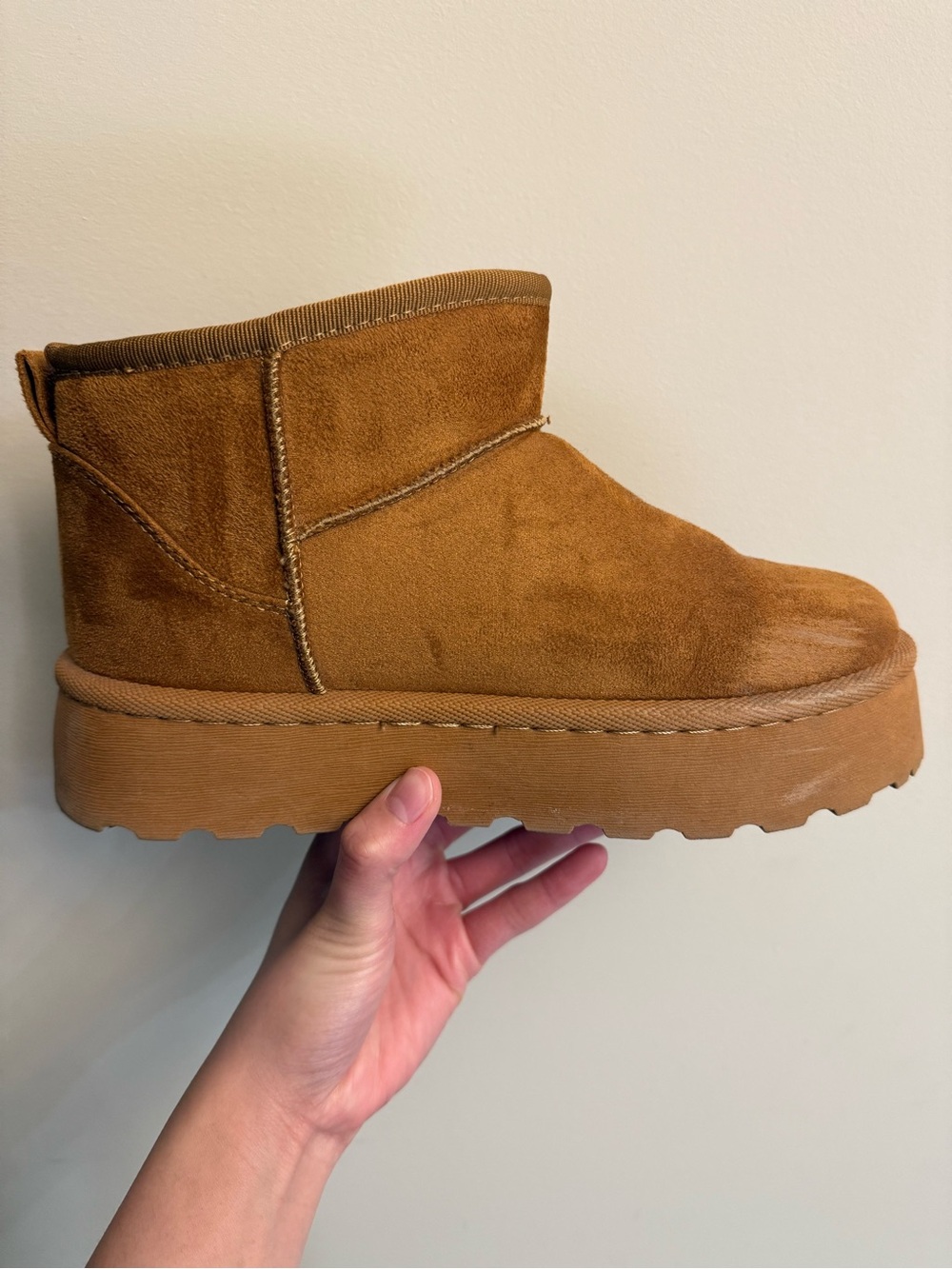 Suede Platform - Lined Fur Ankle Boots - Chestnut - Picture 4 of 5